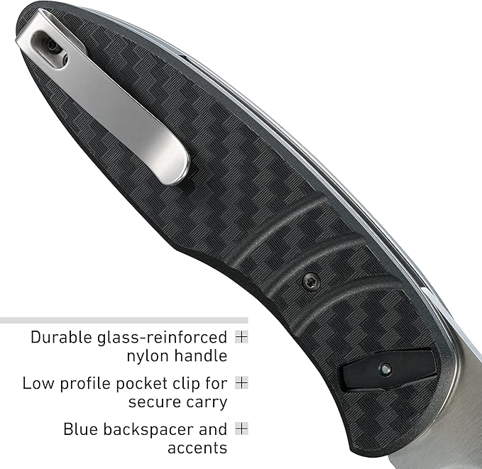 CRKT Trask Folding Pocket Knife: D2 Blade Steel, Deadbolt Lock, Everyday Carry, Plain Edge Sheepsfoot Blade with Satin Finish, Thumb Hole Open, Nylon Handle 5375