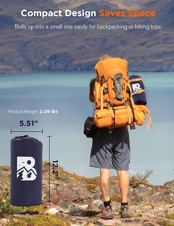 Sleeping Pad for Camping 6 Inches Thick Self Inflatable Ultra Lightweight Sleep Mat with Built-in Pillow & Pump Compact for Backpacking Hiking Tent Travel w/Carrying Bag 77.5''LX27''W, Blue