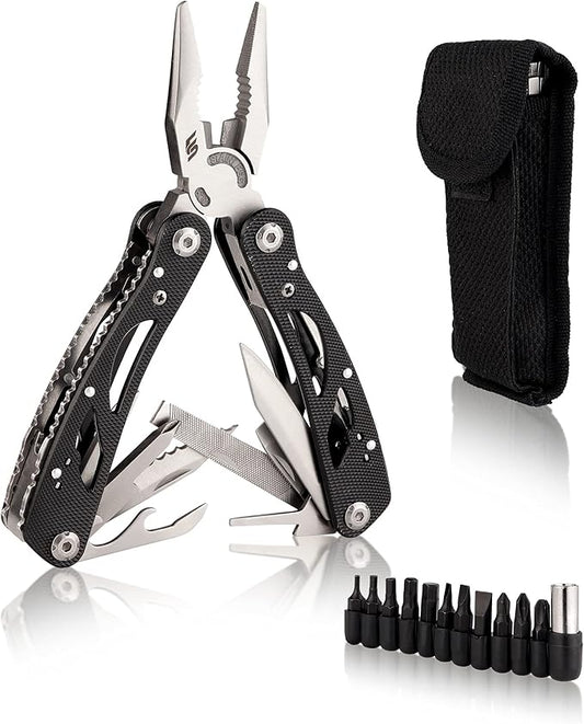 Multi tool with Pliers, Knife Bottle Opener Screwdriver Saw - Perfect for Outdoor Survival Camping Fishing & Hiking 11 in 1 Plus 11 Bits