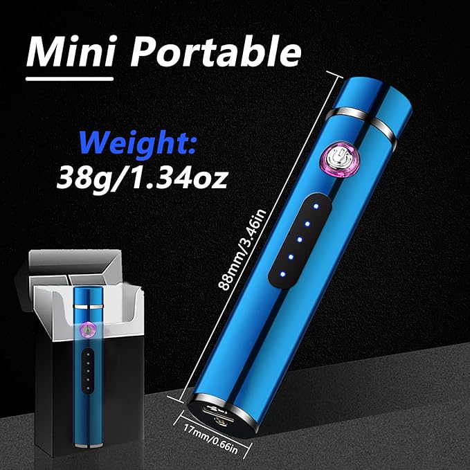 BABOBIU Electric Lighter Rechargeable Lighter Portable Windproof Lighter Flameless Mini Lighter with Double Arc Ignition Plasma Lighter for Candle, Tealight, Firework (Blue)