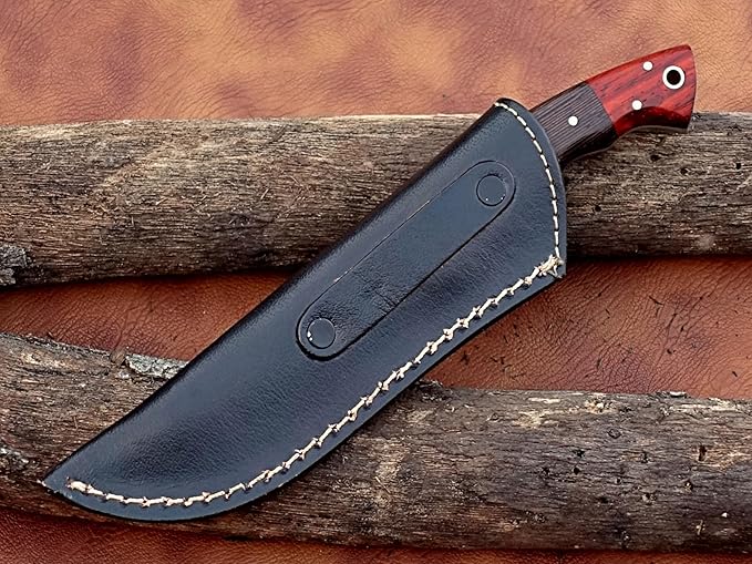 GLADIUS CRAFTS" 9 Inch Handmade Damascus Skinner Knife with leather sheath - EDC Full tang fixed blade with RoseWood handle - Ideal for Camping, Hunting & Skinning, and Bushcraft