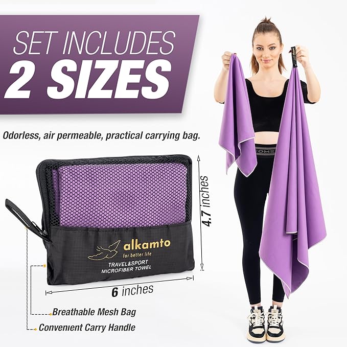 Microfiber Gym & Travel Towel Set of 2 Size in 1 Pack (XL + S) - Camping Towel - Sports & Beach & Yoga Towel- Quick Dry Towel - Super Absorbent