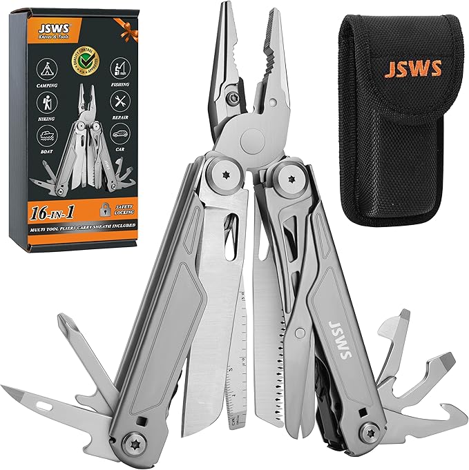 Multi Tool Pliers 16-in-1 Multitool Knife Saw Screwdriver Scissors Bottle Opener Gifts for Men Dad Husband Boyfriend Mens Gifts for Christmas Perfect for Camping Fishing Hiking Survival