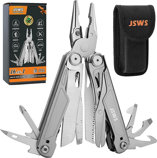 Multi Tool Pliers 16-in-1 Multitool Knife Saw Screwdriver Scissors Bottle Opener Gifts for Men Dad Husband Boyfriend Mens Gifts for Christmas Perfect for Camping Fishing Hiking Survival