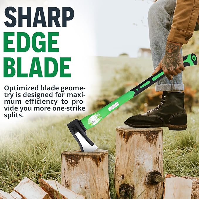 WilFiks Splitting Axe, 26” Camping Hatchet for Chopping and Kindling Wood and Branches, Forged Carbon Steel Hand Maul Tool for Gardening, Fiberglass Shock Reduction Handle with Anti-Slip Grip