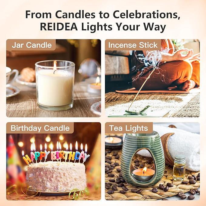 REIDEA USB Candle Lighter, Windproof Flameless Electronic Lighter with Safety Protector Button, Rechargeable Lighter for Home Candle Outdoor Activities (White)