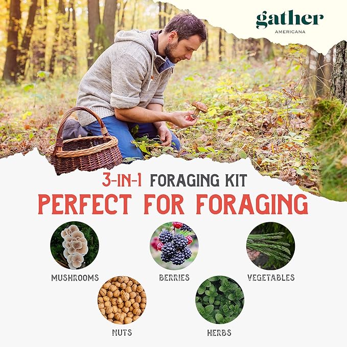 Mushroom Foraging Kit – Mushroom Collecting Tools include Foraging Bag, Mushroom Knife, Brush and Waterproof Journal - Mushroom Gifts for Outdoor Camping
