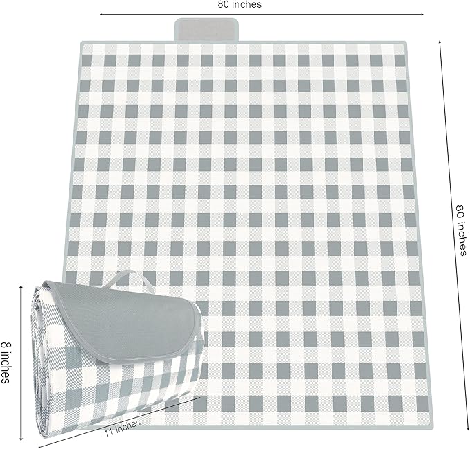 QWXNRG Outdoor Picnic Blanket, Foldable Waterproof Sand Mat, Extra Large Picnic Blanket 80" x 80" for Beach Camping Hiking Travel Outdoor Family Concerts - Navy Blue Striped
