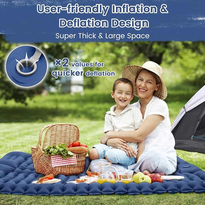 Double Sleeping Pad 4" Self Inflating Camping Mat with Pillow Built-in Foot Pump Portable 2 Person Camping Pad Waterproof Camping Mattress for Camping Backpacking Hiking Traveling Tent Blue…