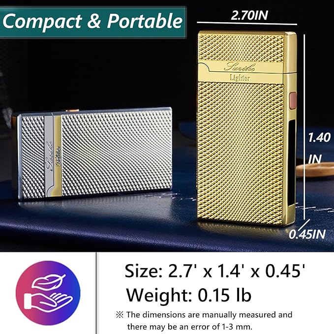 Electric Lighter for Men, Windproof Dual Arc Flameless Lighter, Plasma Lighter Rechargeable for BBQ, Outdoor Adventures (Gold)