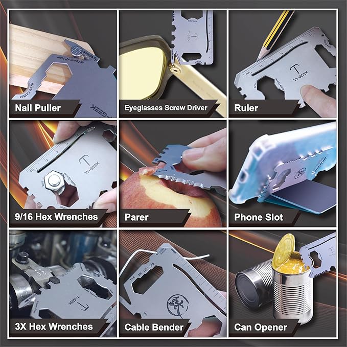 Pocket Tool - 17 in 1 Titanium Credit Card Size Multi-Tool for Quick Repairs and camping. Slim, Minimalist Card Wallet Tool Card. Gifts for Dad, Husband, Men.