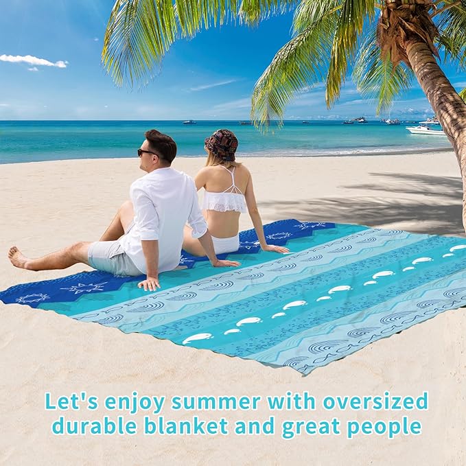 BYDOLL Beach Blanket Sandproof Waterproof 78''×81''1-4 Adults Compact Lightweight Oversized Beach Blanket Large Picnic Mat Beach Blanket for Travel Camping Hiking Picnic