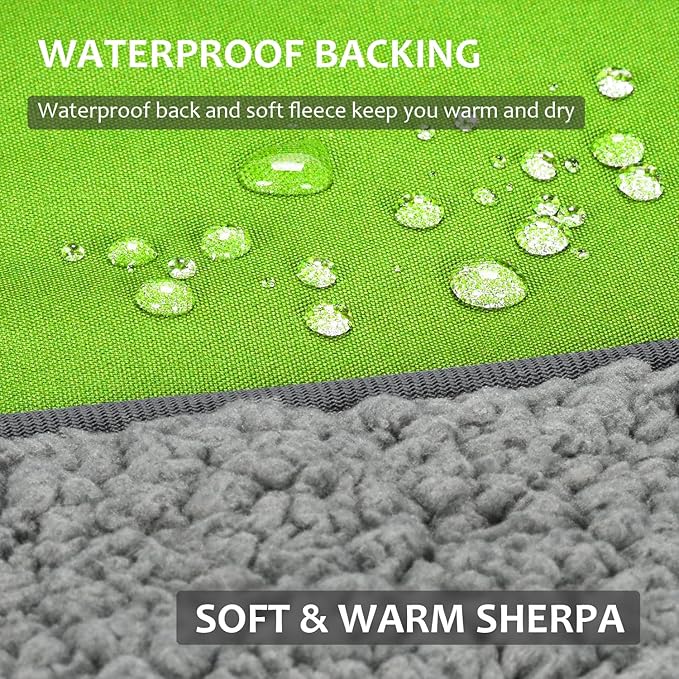 Tirrinia Outdoors Waterproof Throw Blanket, 51”x 59” Sherpa Fleece Stadium Windproof Mat for Boat, Traveling, Camping, Hiking, Football - Machine Washable, Yellow Grey