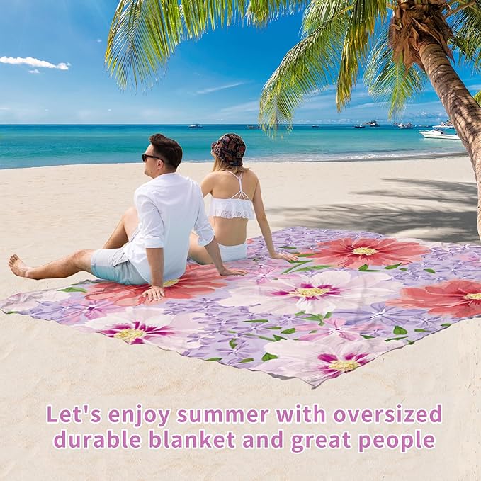 BYDOLL Beach Blanket Sandproof Waterproof 78''×110'' 1-7 Adults Compact Lightweight Oversized Beach Blanket Large Picnic Mat Beach Blanket for Travel Camping Hiking Picnic
