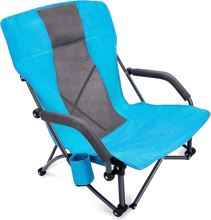 G4Free Low Sling Folding Beach Chair Camping Chairs Compact Concert Lumbar Back Support Festival Chair with Carry Bag