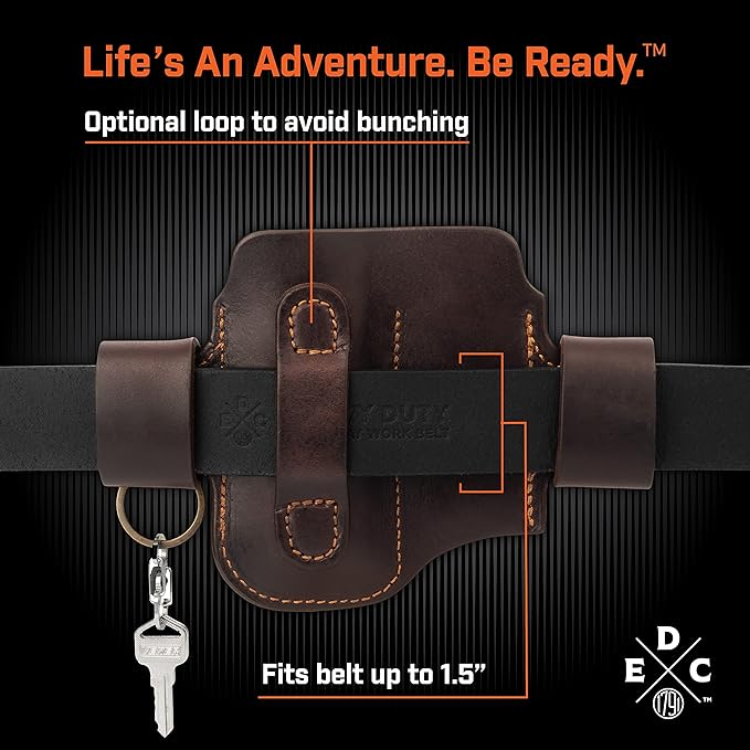 Multitool & Flashlight Holster, Leather EDC Organizer Belt Pouch Fits Multitool, Knife, Flashlight, Keys - Compatible with Heavy Duty Leatherman, Gerber, SOG Multitools