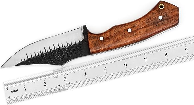 Horizontal Carry Knife, Handmade Full Tang Bushcraft Knife with Comfortable Grip, Hunting Knife with Leather Sheath, Stainless Steel Fixed Blade Knife for Men