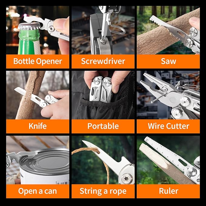 Multitool 26 in 1Multi tool Pliers with Screwdriver Sleeve Scissors Saw Stainless Steel Multitools Pocket Knife Apply to Survival Camping Hiking Gift for Men