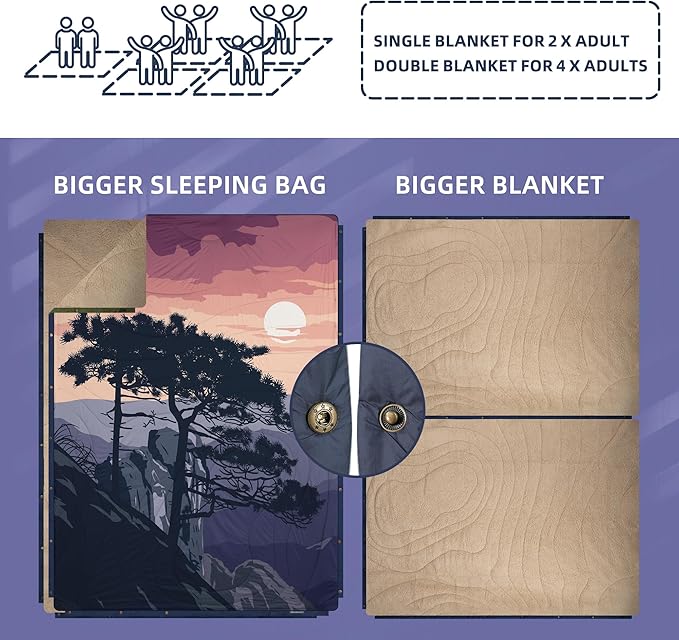 Outdoor Camping Blanket with Sherpa Lining, Extra Warm Thick Camp Blankets & Puffy Ultralight Soft Poncho DWR Camping Quilt for Cold Weather, Adventure,Sleeping,Backpacking 78"x 56"