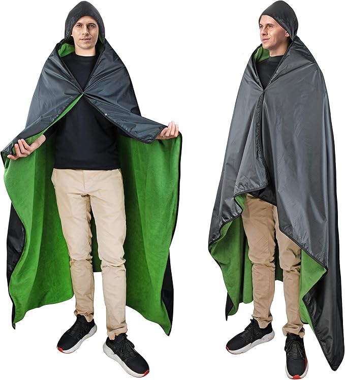 Catalonia Waterproof Blanket for Outdoor, Hooded Blanket Poncho, Windproof, Warm for Stadium,Sporting Events, Camping