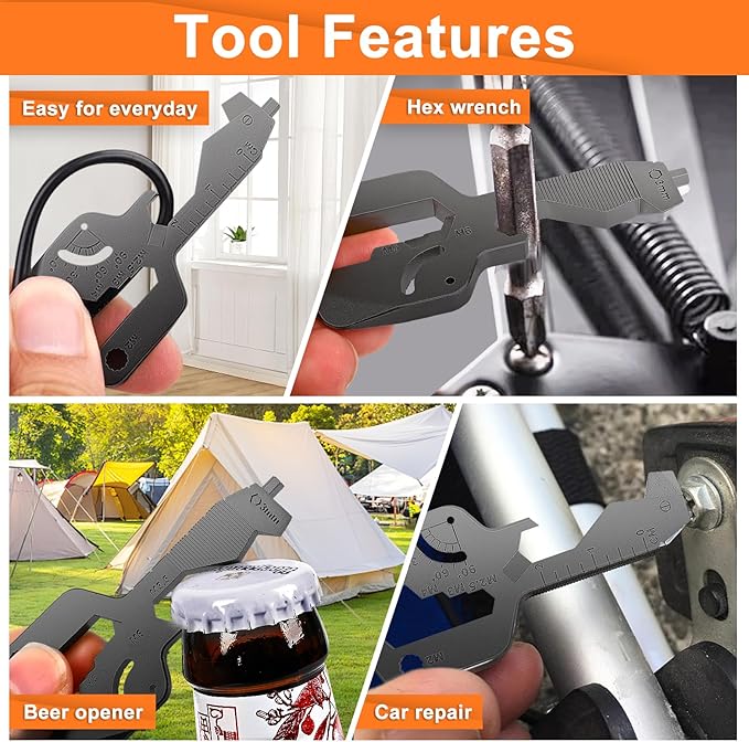 Men Keychain Multitool 2 Pack, 20 In 1 Key Shaped Pocket EDC Gadgets, Multi Tool with Drill Drive Screwdriver and Bottle Opener Keychain, Perfect Gifts for Men, Women, Dad and Outdoor, Black