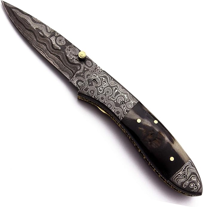 Handmade Damascus Steel Pocket,FoldingKnife Bowie for Hunting,Survival,Camping,Bushcraft and Fishing -Fixed Blade Dagger with Folding Full Tang-Micarta Handle with Cowhide-Leather Sheath-DCX 21 -96