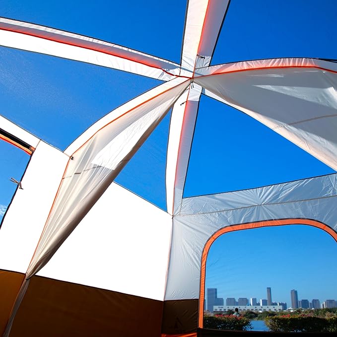 KTT Extra Large Tent 10-12-14 Person(A),Family Cabin Tents,2 Rooms,3 Doors and 3 Windows with Mesh,Straight Wall,Waterproof,Double Layer,Big Tent for Outdoor,Picnic,Camping,Family Gathering