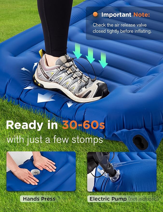 Sleeping Pad for Camping 6 Inches Thick Self Inflatable Ultra Lightweight Sleep Mat with Built-in Pillow & Pump Compact for Backpacking Hiking Tent Travel w/Carrying Bag 77.5''LX27''W, Blue