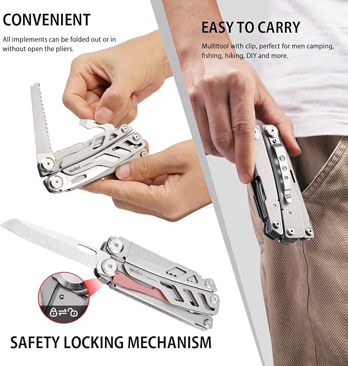 NexTool Flagship Pro Multitool, Foldable Utility Knife Multitool with Safety Locking, EDC Multitool with Pocket Knife, Full Size Scissors, Can Opener for Camping, Survival, Fishing, Cool Gifts for Men