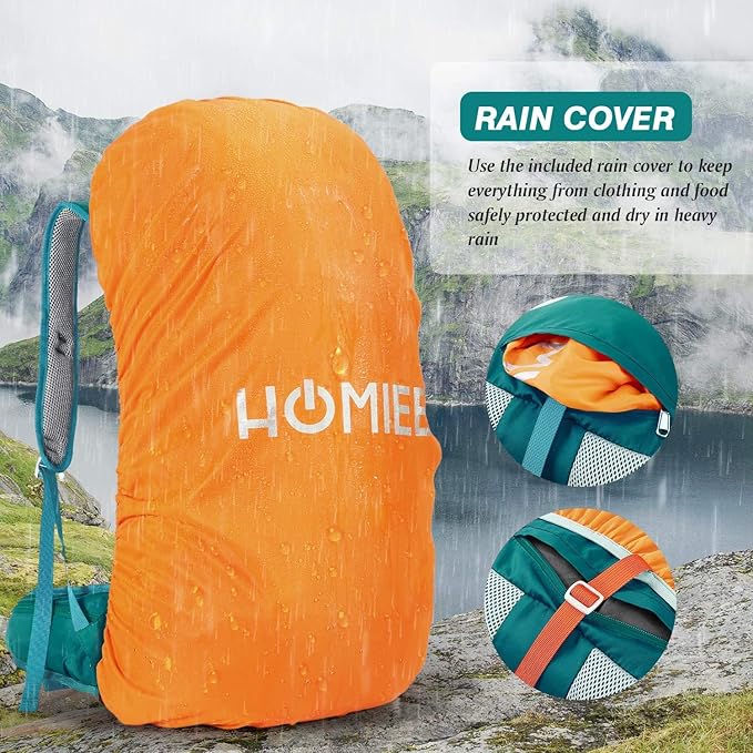 HOMIEE 50L Hiking Backpack Travel Bag Waterproof Camping Backpack with Rain Cover Lightweight Backpacking Backpack Rucksack