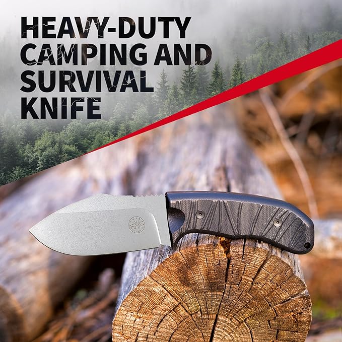 Off-Grid Knives - Alpha-Dog Heavy Duty Fixed Blade Knife, 5mm Thick Cryogenic D2 Blade Steel, Full Tang, G10 Scales, XL Handle