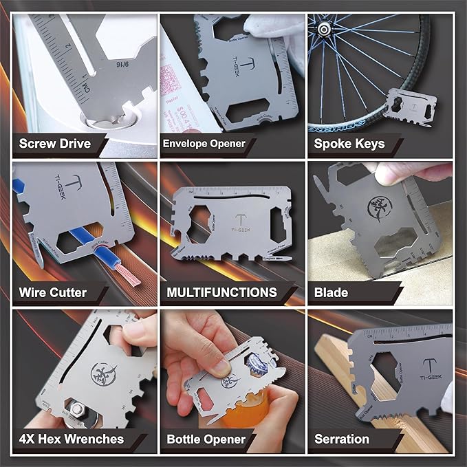 Pocket Tool - 17 in 1 Titanium Credit Card Size Multi-Tool for Quick Repairs and camping. Slim, Minimalist Card Wallet Tool Card. Gifts for Dad, Husband, Men.