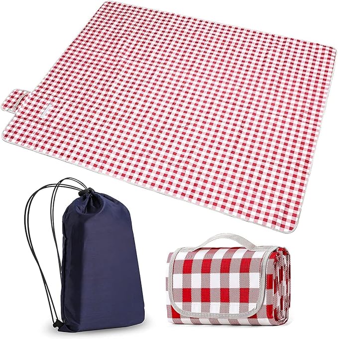 TONDAZHIYO Picnic Blankets Waterproof Foldable ,80”x60” Beach Blanket,Camping Sand mat, Large sandproof Lightweight Outdoor Blankets, Park (red & White)