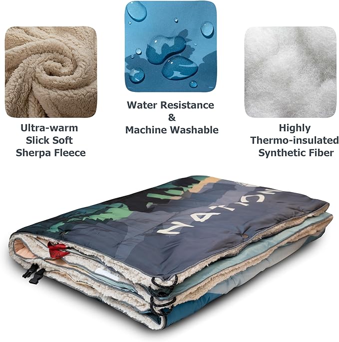 Puffy Sherpa Outdoor Camping Blanket for Traveling, Picnics, Beach, Concert, Car,Stadium, Sporting Events - Wearable Warm Waterproof - 55 X 78 (Great Smoky Mountains NP)