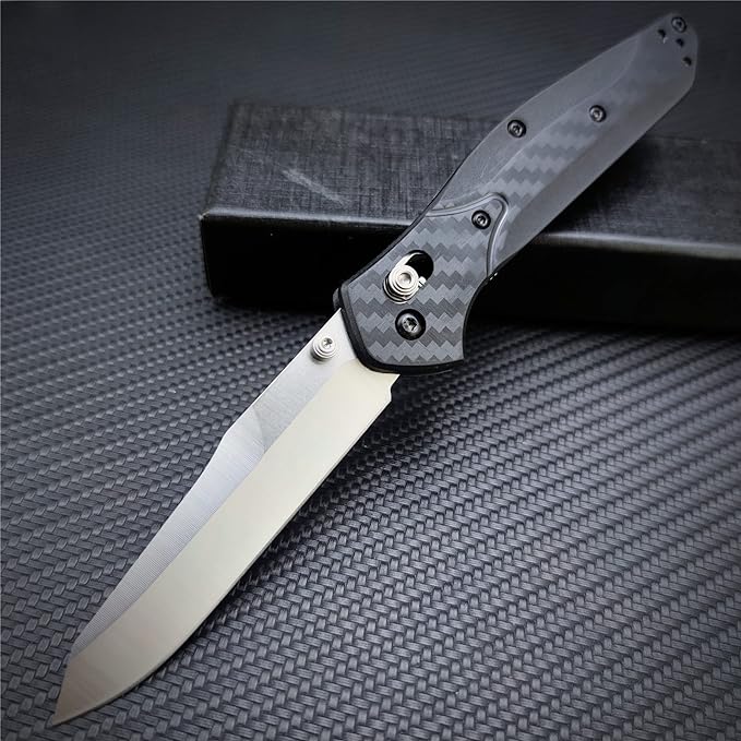 7.8 inch EDC Folding Pocket Knife For Men, 3.3 inch Satin Plain Edge Reverse Tanto Blade , Black Grivory Fiberglass Super Lightweight Handle Axis Lock With Belt Clip, Everyday Carry Thumb Studs Manual Open