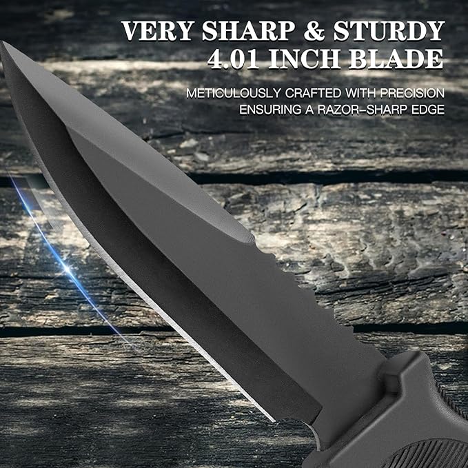 Fixed Blade Outdoor Duty Straight Knife, Tactical Survival Knife with Waist Clip,Camping Gift for Men MHT1-Z (Black)