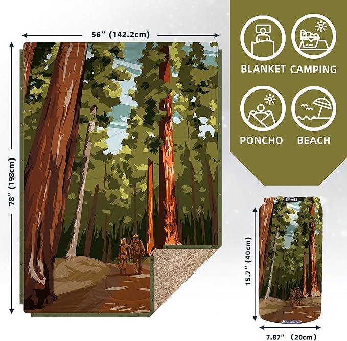 Outdoor Camping Blanket - Puffy Ultralight Packable Blankets for Sleeping, Camp, Travel, Hiking, Stadium, Sherpa Fleece Warm Puffer Portable Camping Quilt, DWR,Machine Washable,56"x 78"