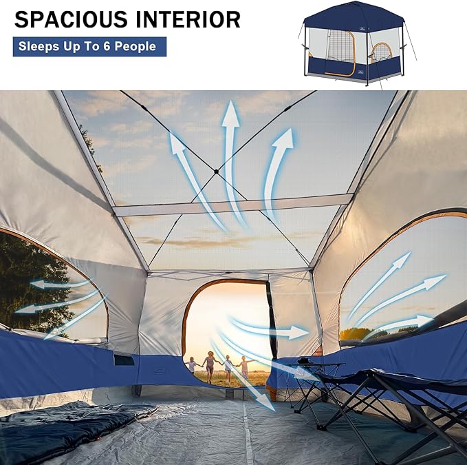 KAMPKEEPER 6 Person Camping Tent, 10x10 Pop Up Canopy Tent with Camping Inner Tent, Converts 10'x10' Straight Leg Canopy into Camping Tent–Fully Vented Roof(Canopy & Frame Included)