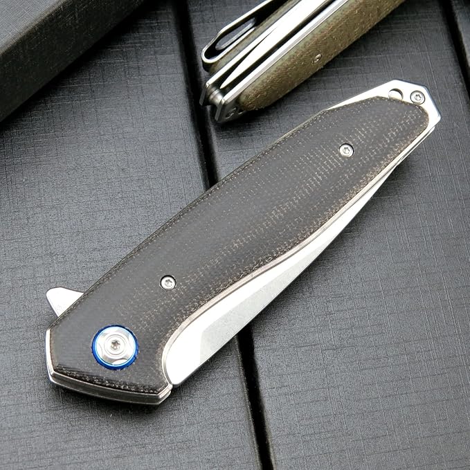 Eafengrow EF972 Folding Knife, D2 Steel Blade Micarta Handle Pocket Knife Folder for Outdoor Camping Hiking Working EDC Tool Knife(Black)