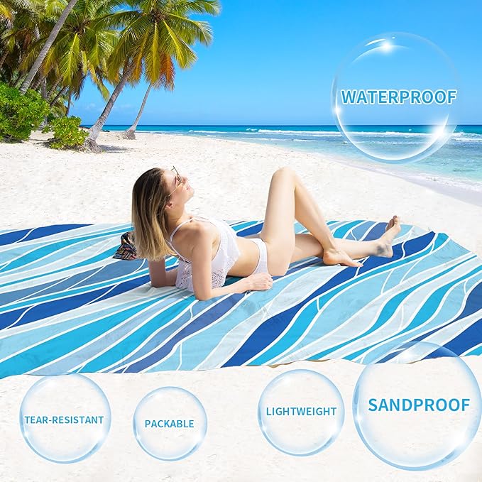 BYDOLL Beach Blanket Sandproof Waterproof 78''×110''1-7 Adults Compact Lightweight Oversized Beach Blanket Large Picnic Mat Beach Blanket for Travel Camping Hiking Picnic