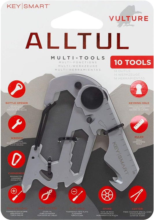 KeySmart AllTul Vulture - 10-in-1 keychain multitool with Bottle Opener, Wrench, Carabiner, Philips Head, Wire Cutter, Flat Head, Spoke, Cutter, Ruler and Keyring Hole, Tool for Camping, Fishing Etc.