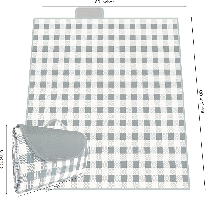 QWXNRG Outdoor Picnic Blanket, Foldable Waterproof Sand Mat, Extra Large Picnic Blanket 60" x 80" for Beach Camping Hiking Travel Outdoor Family Concerts - Navy Blue Striped