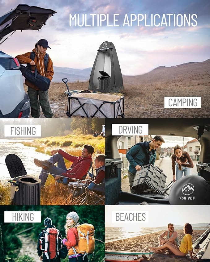 Camping Toilet with Pop-Up Privacy Tent and Liquid Waste Gel, Portable Toilet for Camping with Large Tent, Ergonomic Potty Provides Enhanced Comfort, Suitable for All Ages