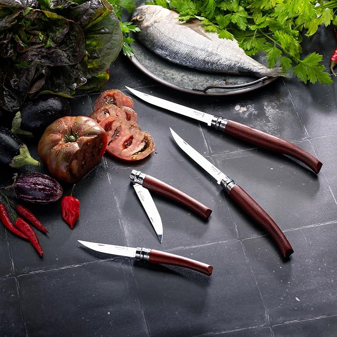 Opinel Effile Slimline Series Folding Fillet Knife – Slim Blade Folding Knife, Virobloc Locking Collar, Sustainably Harvested Wood Handles, Updated Blade Profile (Padouk Wood/No.08)