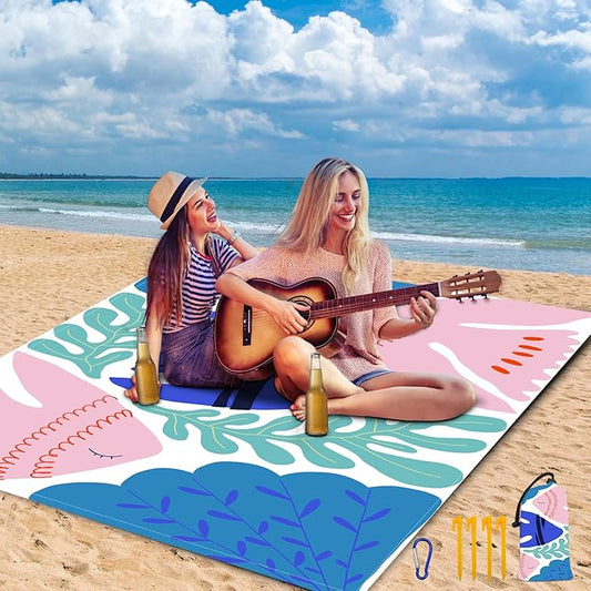 Beach Blanket Waterproof Sandproof 79"x 83" for 1-4 Adults,Quick Drying Beach Mat,Lightweight & Durable,Beach Essentials for Family Beach Camping Travel Picnic (Pink Fish)
