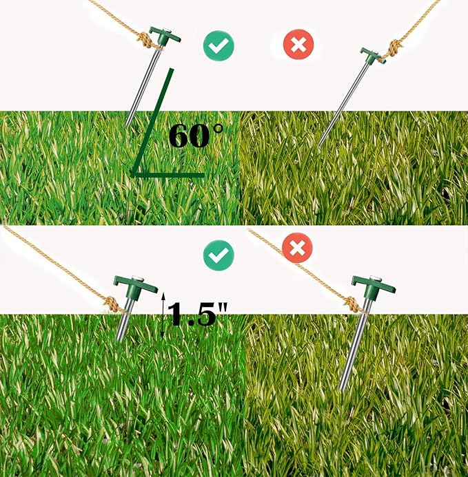 Cheardia 10 Pack Tent Stakes Heavy Duty, 10.25 Inch Yard Stakes Non-Rust Metal Tent Pegs Ground Stakes Tent Spikes for Decorations Camping Patio, Garden, Canopies, Grassland, Outdoor, Green