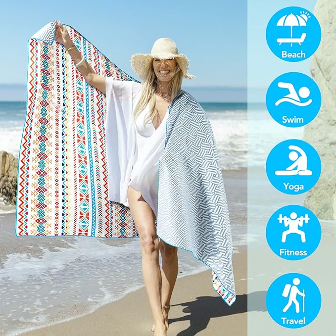 2 Pack Microfiber Beach Towel, Oversized Microfiber Pool Towel 75”x 35”, Sand-Free Beach Towel, Quick Drying Camping Towel, Super Absorbent Bath Towel Blanket, Soft Breathable and Lightweight