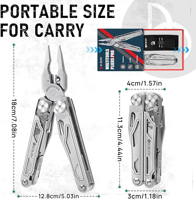 BIBURY Multitool Pliers Pro BI2045, Foldable Multitools with Replaceable Wire Cutters and Saw, Stainless Steel Multi Tool w/Upgraded Scissors and Screwdriver Set, Ideal for Camping, Fishing, Survival