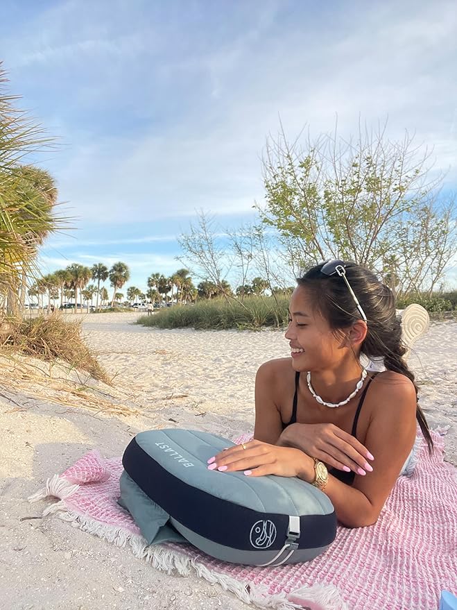 Ballast Beach Pillow – Inflatable Beach Pillow, Camping Pillow, Pool Pillow, Ultra Soft and Durable Pillow That Won’t Blow Away on Windy Beaches (Moonlight Grey)