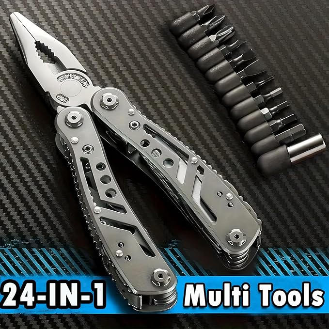 Multitool with Stainless Steel Pliers - Mini Folding Tool for Outdoor Camping, Survival, Portable and Multi-Purpose Use, Vehicle-Mounted Emergency Equipment with Wrench - Silver